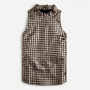 NWT J. Crew Ruffle-neck Sleeveless Top in Lurex Crinkle gingham Copper Black